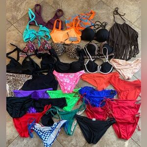 Lot Of 30 Bikini Swimsuit Bottoms Tops Size L Hollister Volcom Fox Xhilaration